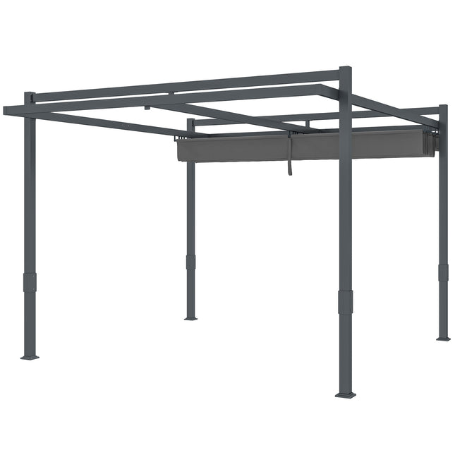 Pergola paviljonas, maždaug 3,5 x 3 m, aliuminis, stabilus, atsparus žiemai, apsauga nuo saulės, reguliuojamas stumdomas stogas, laisvai stovintis sodo pavėsinė, kiemo baldakimas sodo balkonui, pilkas