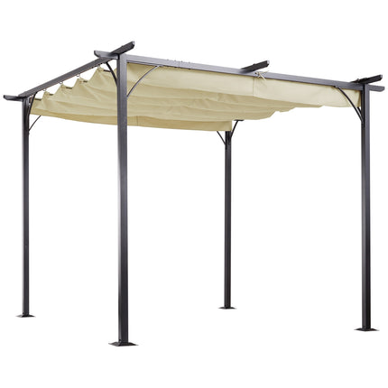 Pergola, vandeniui atspari pavėsinė, 3 x 3 m, kiemo stogelis su stumdomu stogu, apsauga nuo UV spindulių, sodui, aliuminis, smėlio spalvos