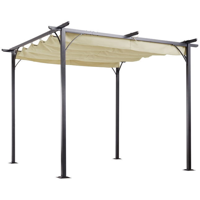 Pergola, vandeniui atspari pavėsinė, 3 x 3 m, kiemo stogelis su stumdomu stogu, apsauga nuo UV spindulių, sodui, aliuminis, smėlio spalvos
