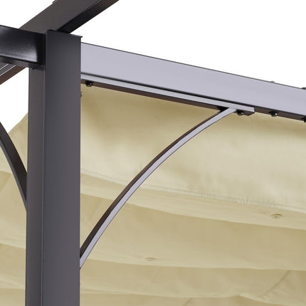 Pergola, vandeniui atspari pavėsinė, 3 x 3 m, kiemo stogelis su stumdomu stogu, apsauga nuo UV spindulių, sodui, aliuminis, smėlio spalvos