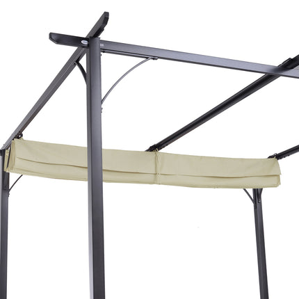 Pergola, vandeniui atspari pavėsinė, 3 x 3 m, kiemo stogelis su stumdomu stogu, apsauga nuo UV spindulių, sodui, aliuminis, smėlio spalvos