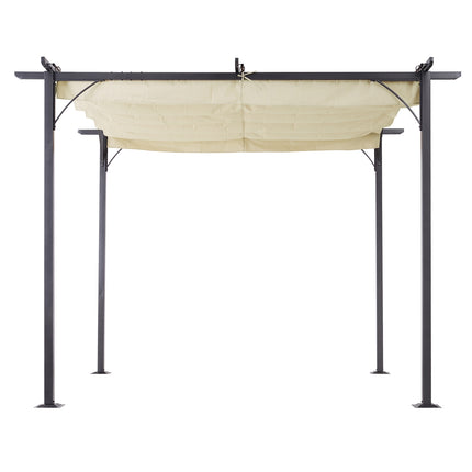 Pergola, vandeniui atspari pavėsinė, 3 x 3 m, kiemo stogelis su stumdomu stogu, apsauga nuo UV spindulių, sodui, aliuminis, smėlio spalvos