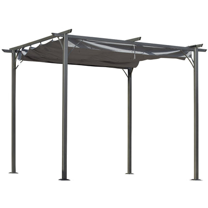 Pergola, vandeniui atspari pavėsinė, 3 x 3 m, kiemo stogelis su stumdomu stogu, apsauga nuo UV spindulių, metalinė, juoda ir pilka