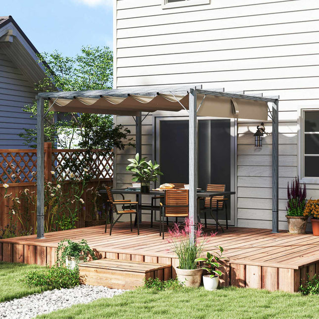 Pergola, maždaug 3x3 m sodo paviljonas su magnetiniu kilimėliu, terasos stogas pagamintas iš aliuminio, sodo paviljonas su reguliuojamu stogu, laisvai stovintis, apsauga nuo UV spindulių 30+, terasai ir sodui, pilkas