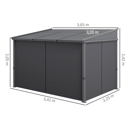 Pergolė su stumdomu stogu ir užuolaidomis, tamsiai pilka, 3,65x2,55m