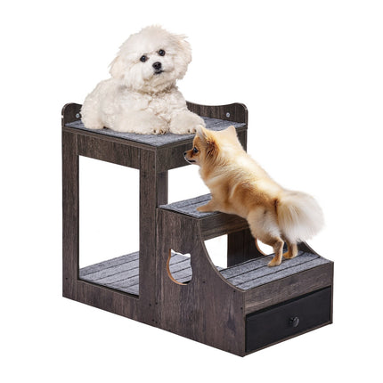Pet Bunk Bed With Removable Stairs, Storage Drawer, Gray