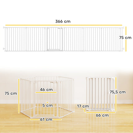 Gyvūnų varteliai, 6 panelių sulankstomas barjeras su durelėmis, balti