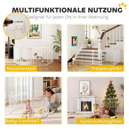 Gyvūnų varteliai, 6 panelių sulankstomas barjeras su durelėmis, balti