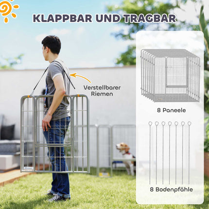 Gyvūnų žaidimų aptvaras, 8 dalys, sulankstomas plienas, skirtas naudoti viduje/lauke