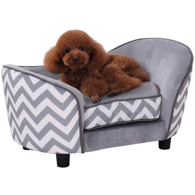Naminių gyvūnėlių sofa-šuns kušetė, šuns sofa, šuns guolis, katės sofa, paminkštinta, mediena, putplastis, pilka, 68,5 x 40,5 x 40,5 cm