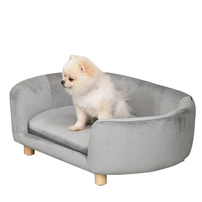 Naminių gyvūnėlių sofa-šuns sofa-lova su olandiško aksomo putplasčio beržo kojelėmis katėms ir šunims, 86 x 55 x 33 cm, šviesiai pilka