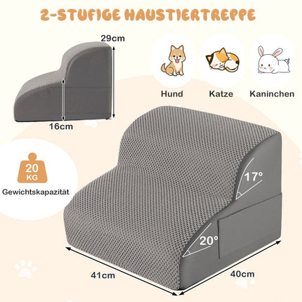 Augintinių laiptai, 2 pakopų putplastis, neslystantys, 20 kg talpa, pilki