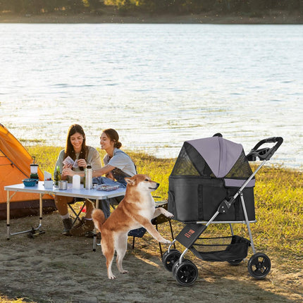 Pet Stroller, 35 Lb Capacity, Foldable, Detachable Carrier