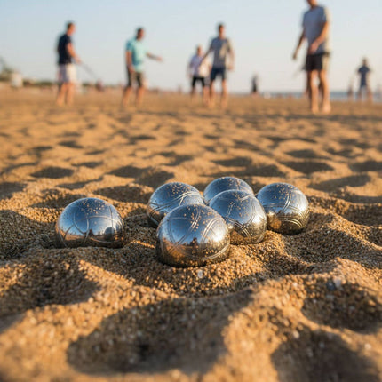 Petankės rutulių rinkinys, 6 kamuoliukai su dėklu ir priedais