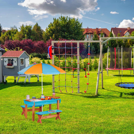 Vaikų pikniko stalas su skėčiu nuo saulės