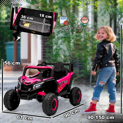 Rožinis 12 V vaikiškas elektrinis automobilis su nuotolinio valdymo pultu ir LED žibintais