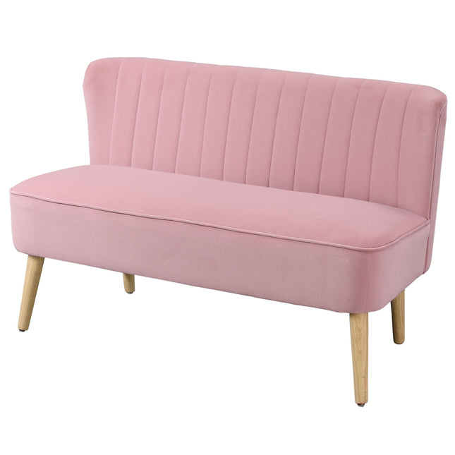 Pink 2-Seater Fabric Sofa with Wood Legs