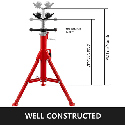 Pipe Jack Stand, 2-Ball Transfer V-Head, 2500 lb, 28-51.5 in