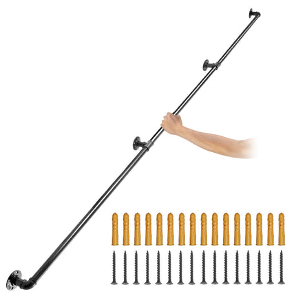 Pipe Stair Handrail, 11 Ft Carbon Steel, Wall-Mount