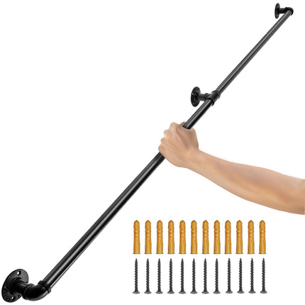 Pipe Stair Handrail, 5 ft Carbon Steel, Wall Mount, 440 lb