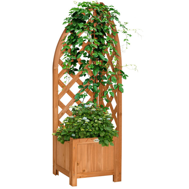 Garden plant box with trellis, natural wood, 32x32x108 cm