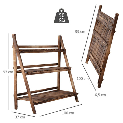 Augalų Laiptų Gėlių Suoliukas Pagamintas Iš Eglės Medienos, 3 Pakopos, Tamsiai Rudos Spalvos, 100X37X93Cm, Sodui Ir Balkonui