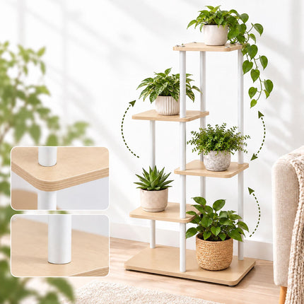 Plant Stand with 5 Square Shelves, Iron and MDF – White, 107 cm High
