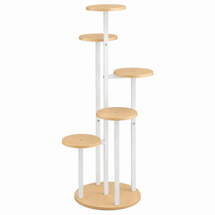 Plant Stand with 5 Tiers, Round Shelves, Iron and MDF – White, 118.5 cm High