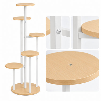 Plant Stand with 5 Tiers, Round Shelves, Iron and MDF – White, 118.5 cm High
