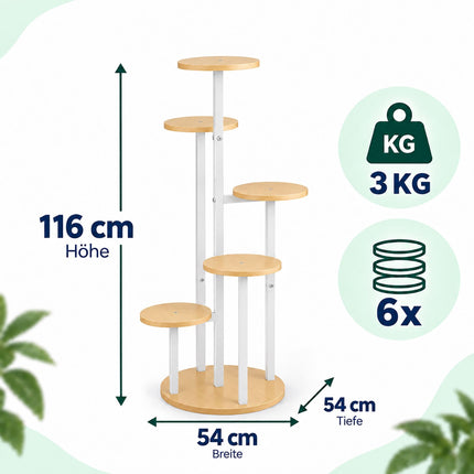 Plant Stand with 5 Tiers, Round Shelves, Iron and MDF – White, 118.5 cm High