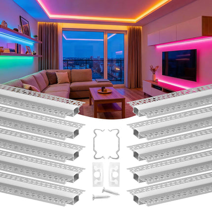 Plaster-In LED Strip Channel, 10-Pack 6.6ft, Milky Cover