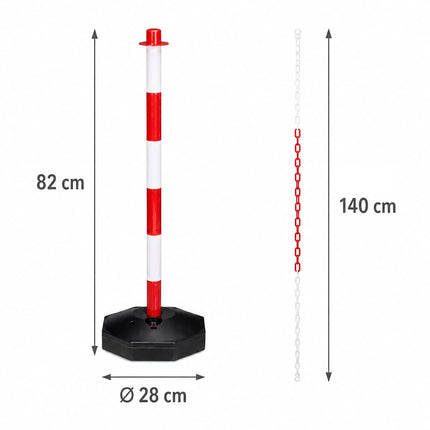 Plastikiniai apsauginiai stulpai su grandine, raudoni/balti – 10 vnt. pakuotėje