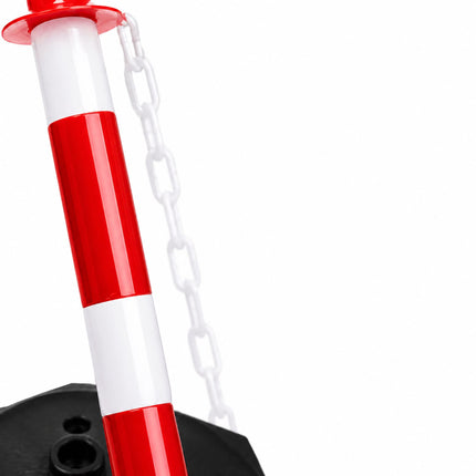 Plastikiniai apsauginiai stulpai su grandine, raudoni/balti – 10 vnt. pakuotėje