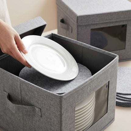 Plate Storage Boxes Set of 2 with 24 Felt Inserts, Grey, 28 cm Plate Diameter