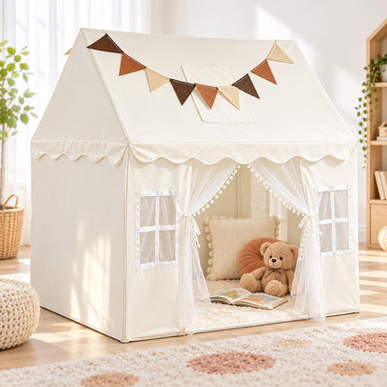 Play Tent for Children with Bunting and 2 Entrances, 130 x 125 x 95 cm, Beige