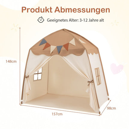 Playhouse Children's Indoor Children's Tent with Flags and Fairy Lights Princess Play Tent Coffee