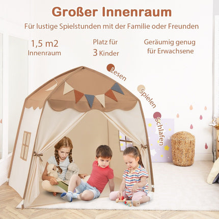 Playhouse Children's Indoor Children's Tent with Flags and Fairy Lights Princess Play Tent Coffee