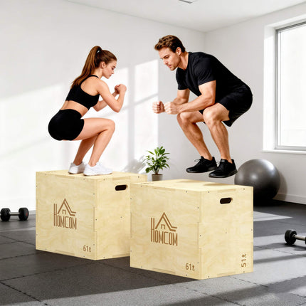 Plyo dėžė 3 viename, natūrali mediena, 51/61/76 cm, 120 kg talpa