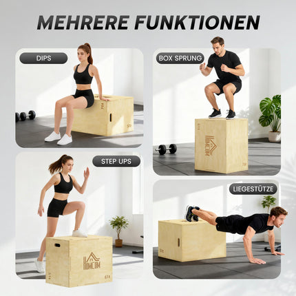 Plyo dėžė 3 viename, natūrali mediena, 51/61/76 cm, 120 kg talpa