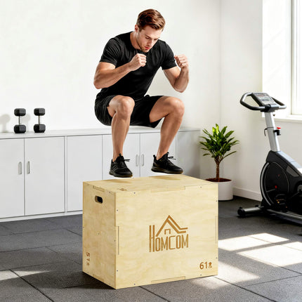 Plyo dėžė 3 viename, natūrali mediena, 51/61/76 cm, 120 kg talpa
