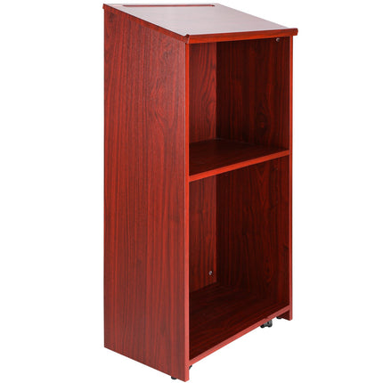 Podium Stand 47 in, Rolling Casters, Storage Shelves, Brown