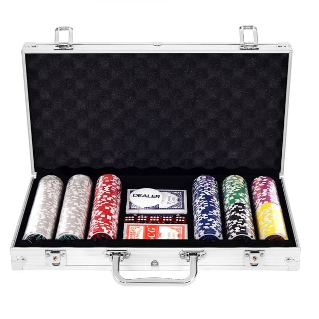 Pokerio žetonų rinkinys, 300 žetonų, aliuminio dėklas – Texas Hold'em