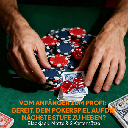 Pokerio žetonų rinkinys su dėklu, kauliukais, dalintojo ženklu, 2 kaladėmis