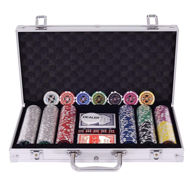 Pokerio rinkinys su 300 lazerinių žetonų aliuminio dėkle
