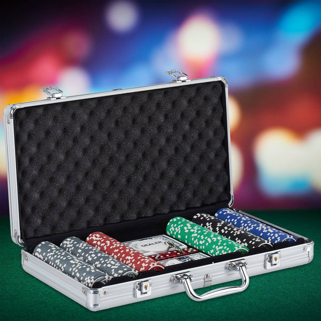 Pokerio rinkinys su 300 metalinių žetonų ir kortų
