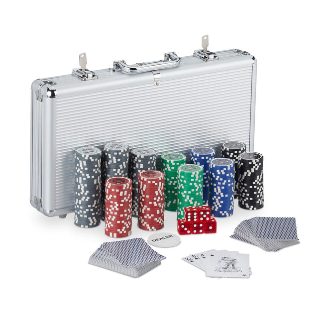 Pokerio rinkinys su 300 metalinių žetonų ir kortų
