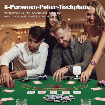 Pokerio kilimėlis 120 x 120 cm, Texas Holdem pokerio stalo uždangalas, sulankstomas, 8 žaidėjams, su gėrimų laikikliais, žalias