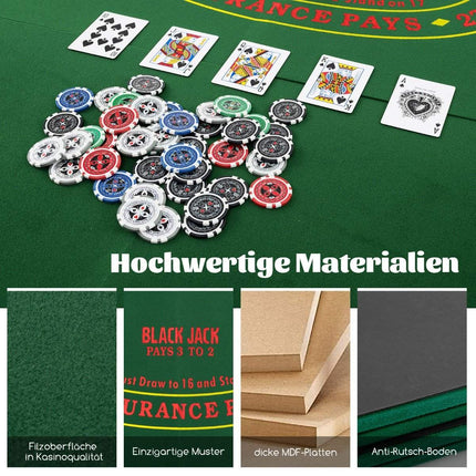 Pokerio kilimėlis 120 x 120 cm, Texas Holdem pokerio stalo uždangalas, sulankstomas, 8 žaidėjams, su gėrimų laikikliais, žalias