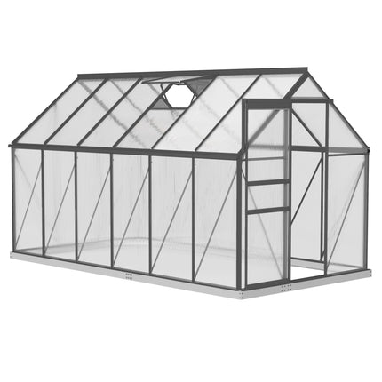 Polycarbonate Greenhouse 7.1 m² with Base and Sliding Door, 190x375x199 cm