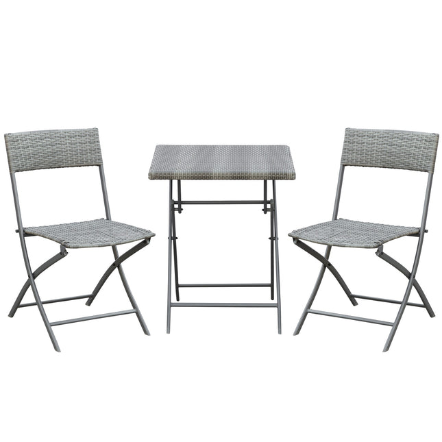 Rattan Bistro Set for 2 - Gray Poly Rattan Outdoor Furniture